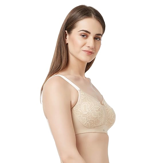 SOIE Women’s Full Coverage Lace Bra – Non-Padded, Non-Wired Comfort